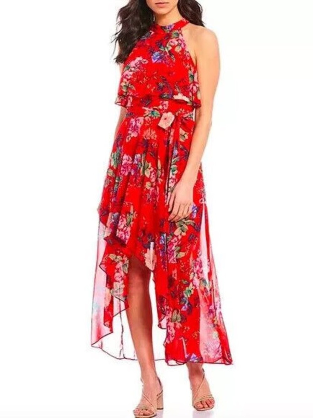 Eliza J Red Boho Floral  High Low Dress NWT
